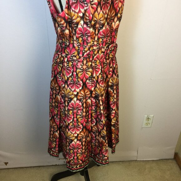 Muse Fit & Flare Dres Size 12 Woman Pink Yellow Abstract Sleeveless Belted Retro - Picture 13 of 14